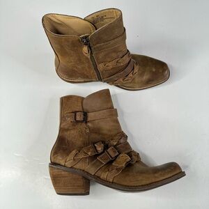 Latigo Paz Brown Leather Braided Detail Square Toe Ankle Boots Size 9